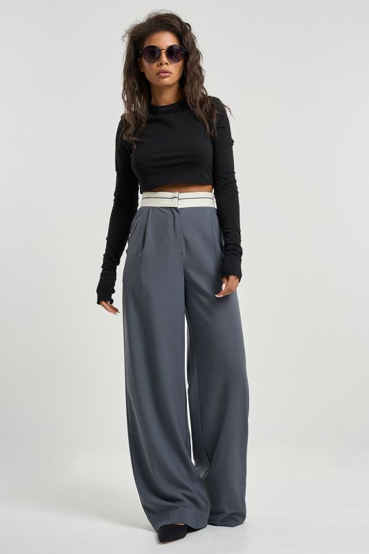 Pants with corsage belt made of gray suit fabric