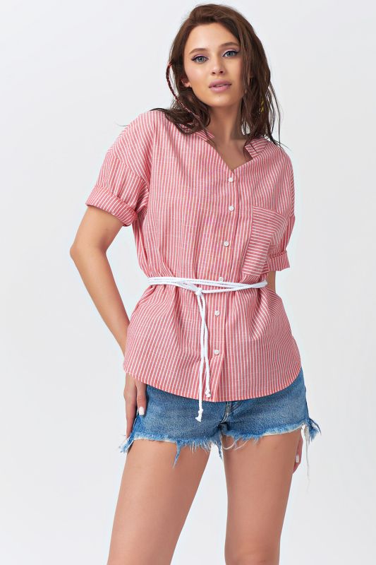 Summer shirt with striped waistband on red