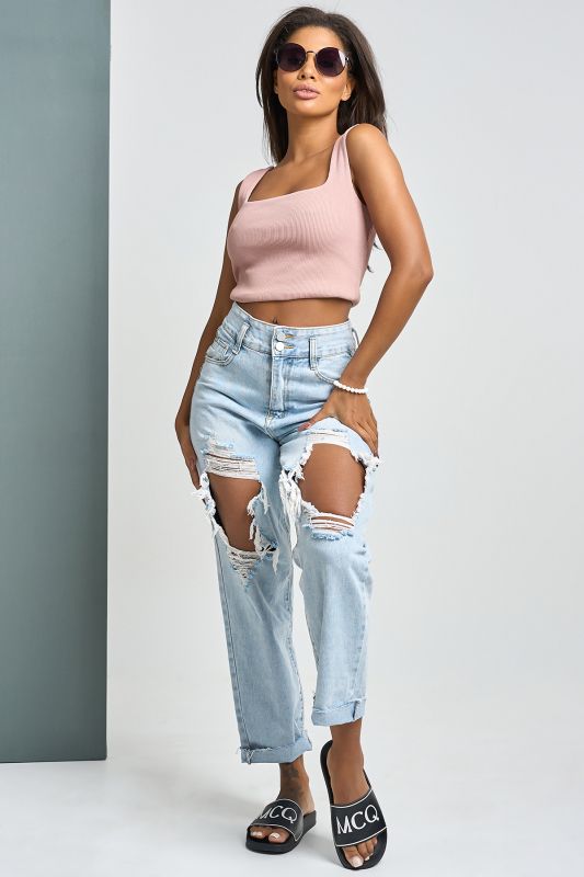 Cropped knit top with straps in dusty pink