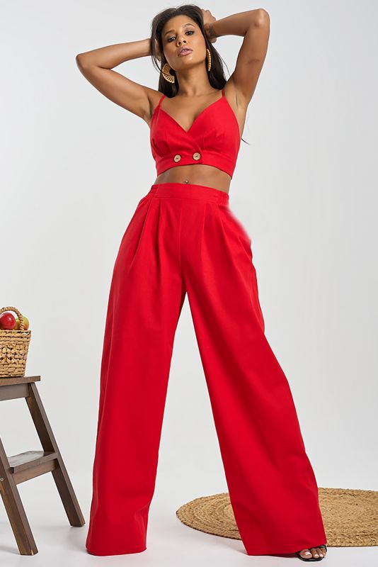 Red linen palazzo pants