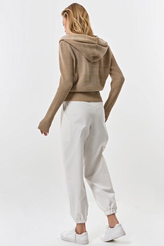 Cotton hooded sweater with melange melange beige