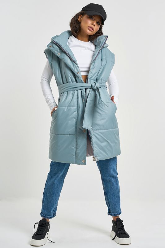 Warming vest with detachable hood gray-blue