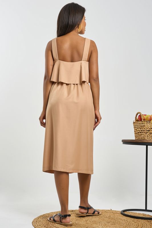 Sandy summer midi dress with flounce on the chest