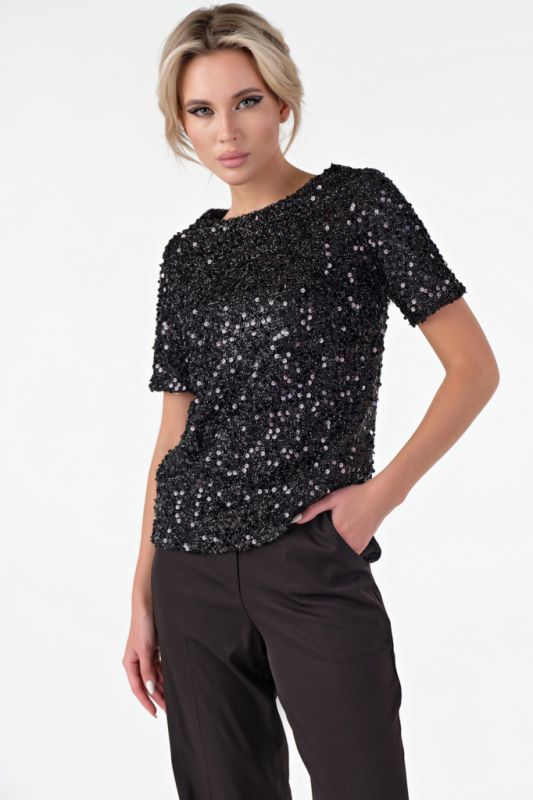 Black knitted blouse with sequins