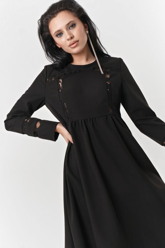 Casual loose long sleeve dress black