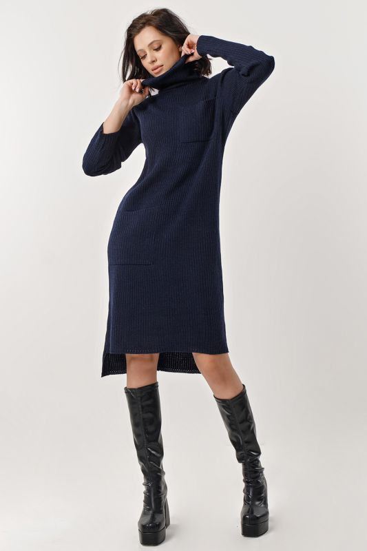 Warm midi dress with high neck dark blue