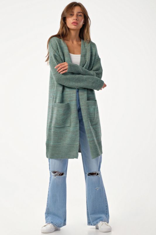 Oversize knitted cardigan with pockets gray-green