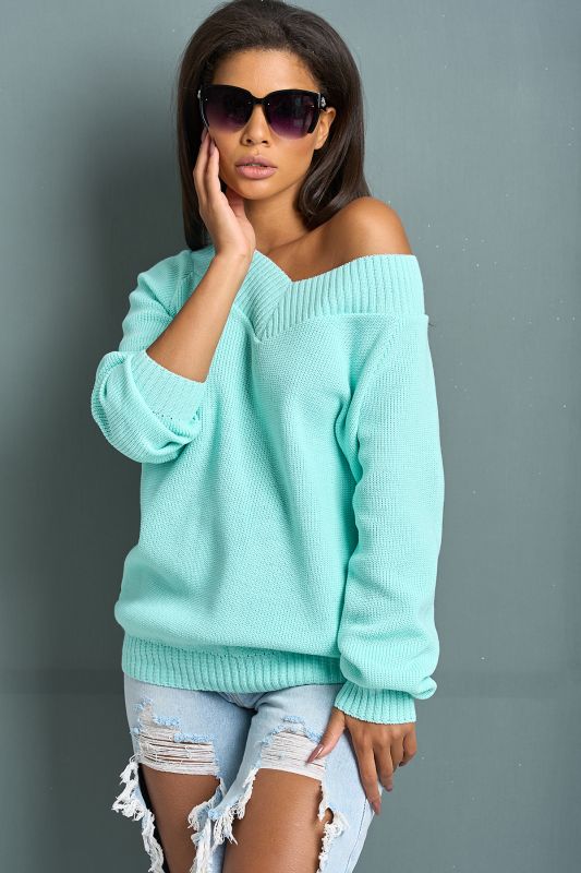 Soft turquoise cotton knitted sweater