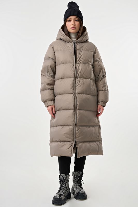 Down straight silhouette coat gray-beige