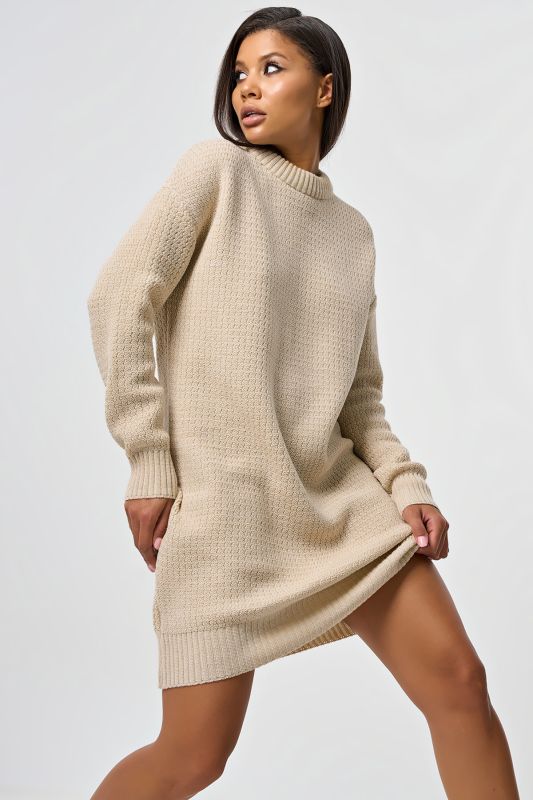 Cream wool knitted dress with wool in composition