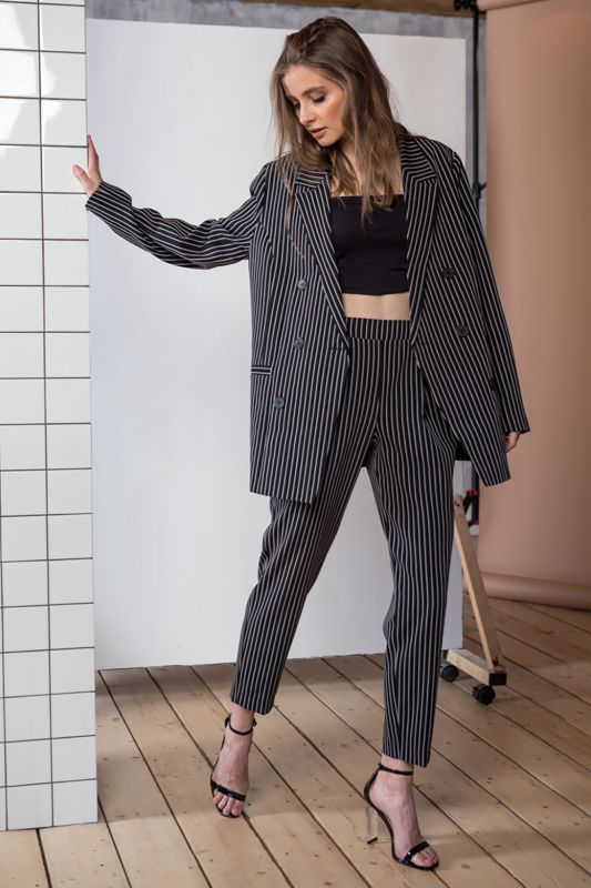 Black Striped Double-breasted Oversize Jacket