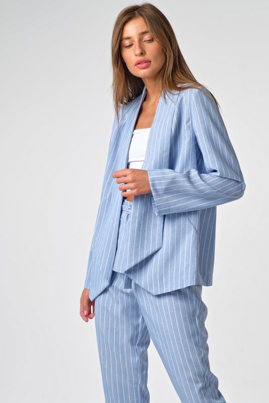 Long straight striped summer jacket in blue