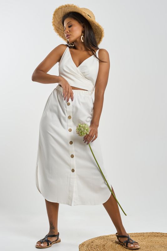 Cotton dress with cut-off waist white