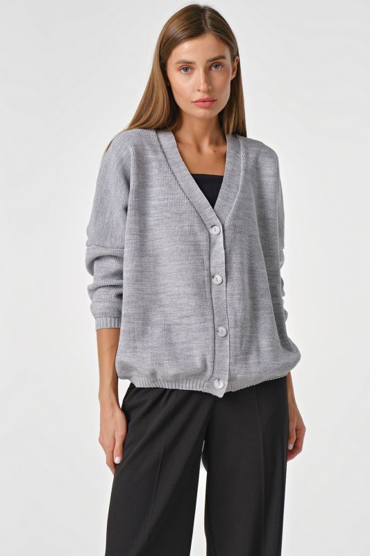 Light gray cotton buttoned knitted over-size sweater