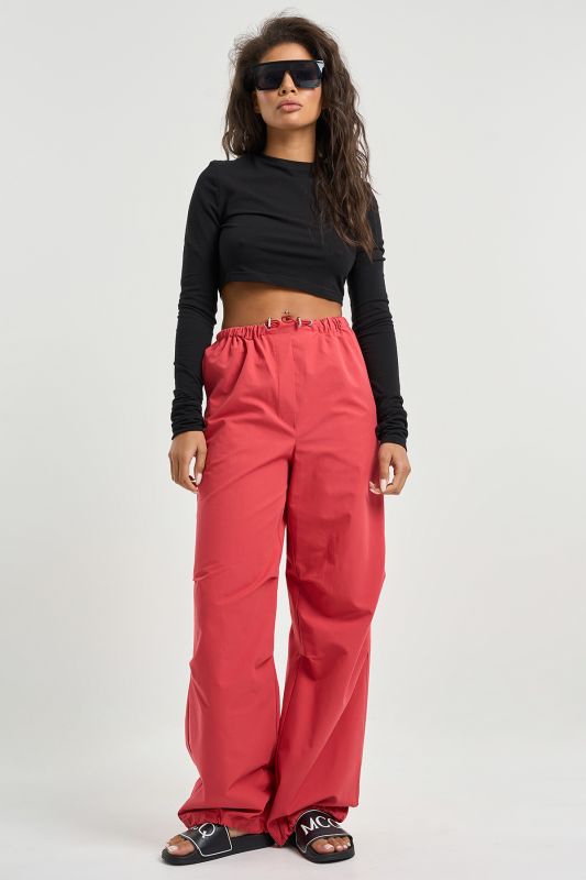 Pants kargo made of dense cotton fabric red