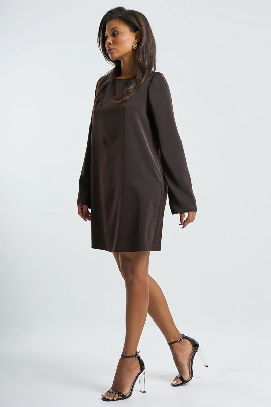 Chocolate satin sleeve dress