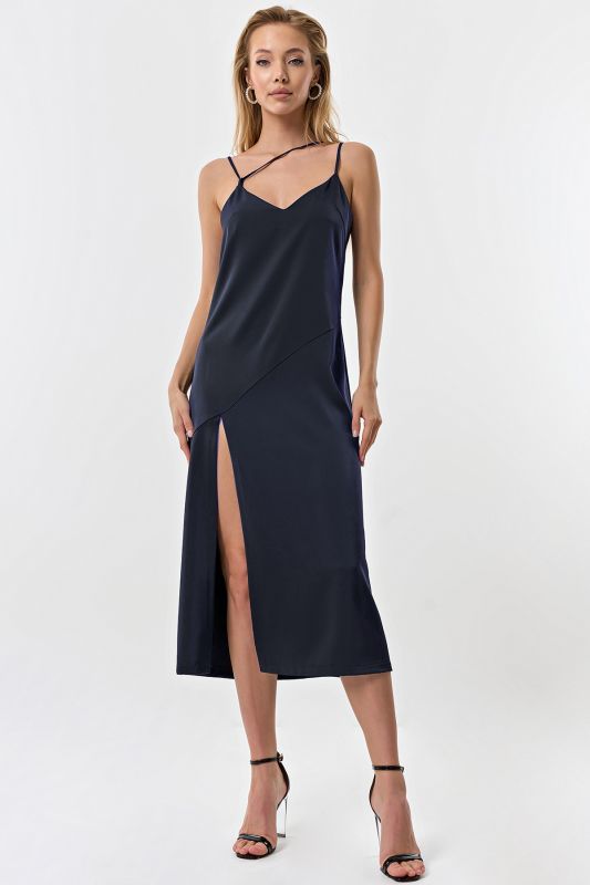 Combo dress made of flowing fabric navy blue