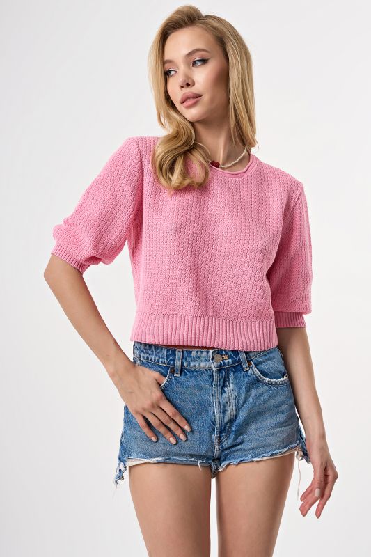 Knitted sweater with cotton in composition pink