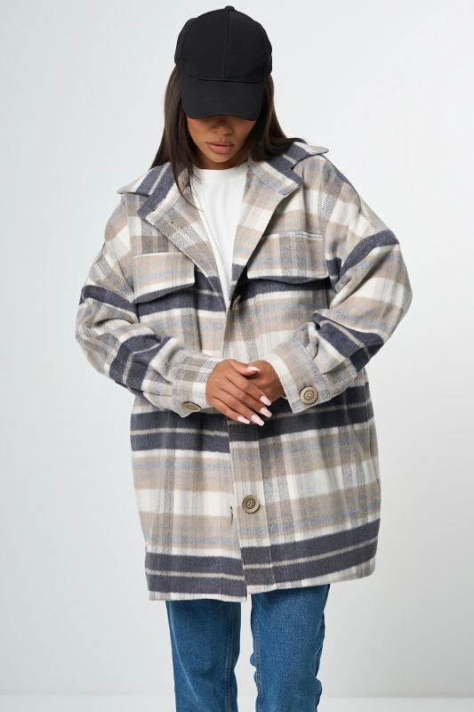 Coat with lining with plaid plaid placket