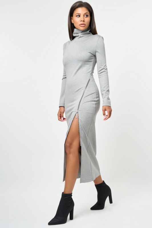 Dense jersey dress with zipper closure gray