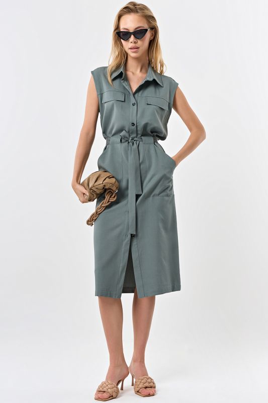 Straight silhouette safari dress in mugwort