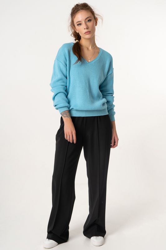 Free silhouette half wool knitted sweater blue