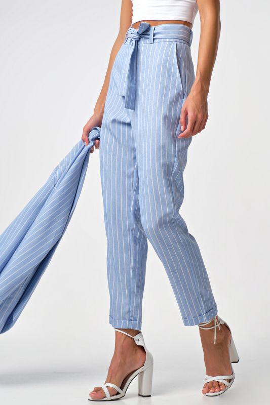 Summer pants with white striped lapels on blue