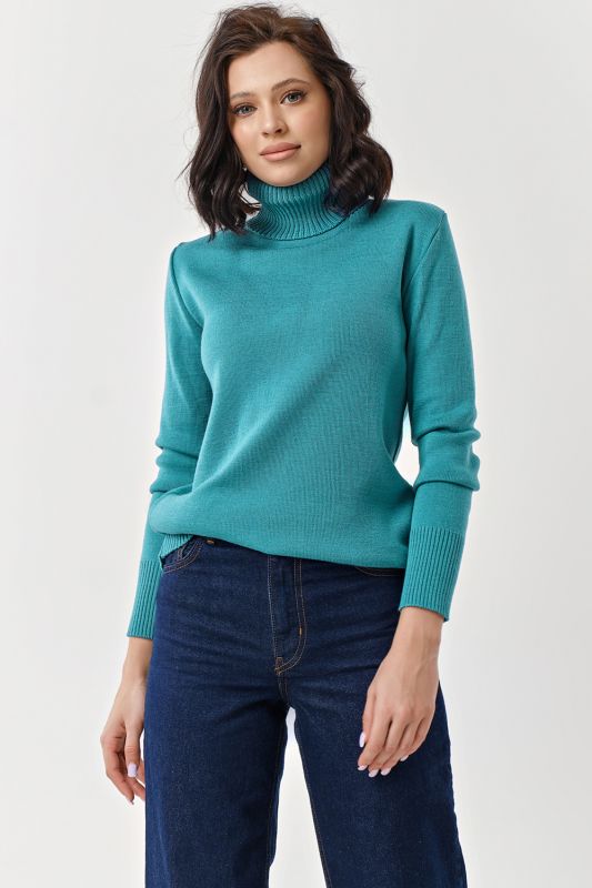 Long sleeve knitted turtleneck from teal wool