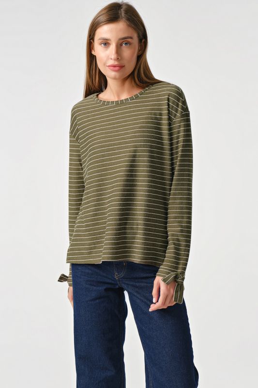 Light cotton sweater with stripes on green