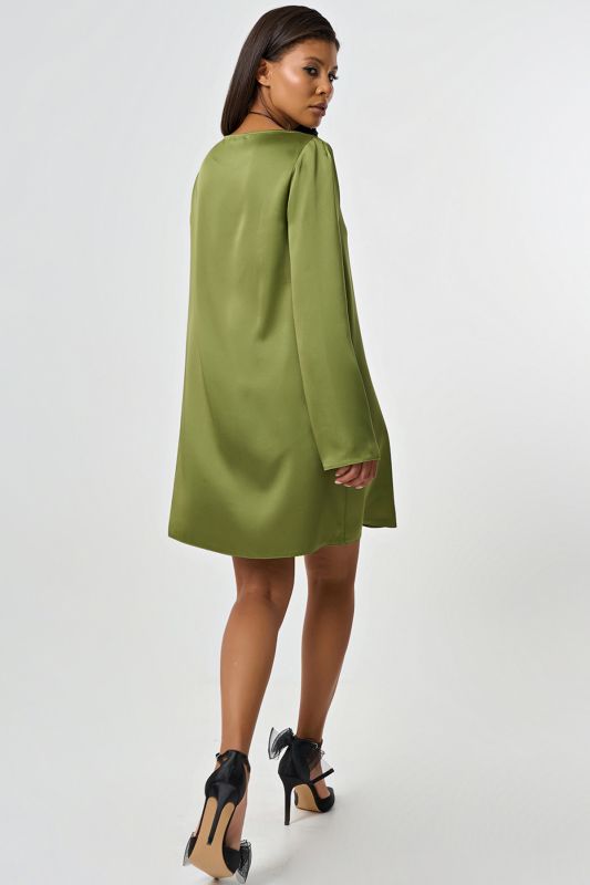 Olive satin sleeve dress