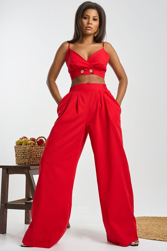 Red linen palazzo pants