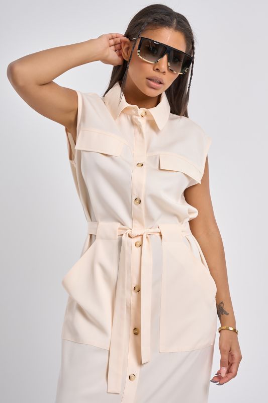 Straight silhouette safari dress, milk color