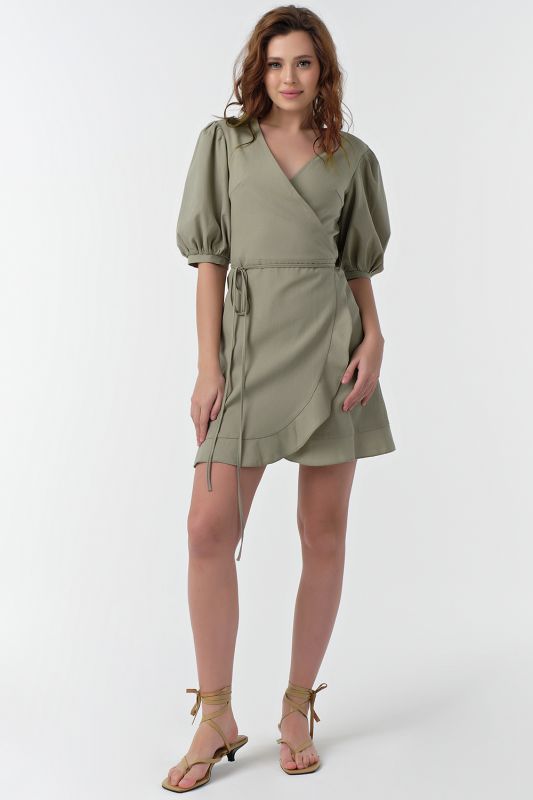 Khaki Cotton Summer Mini Flared Dress