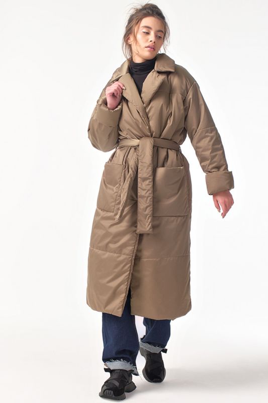 Long quilted insulated demi seasonal coat Walnut