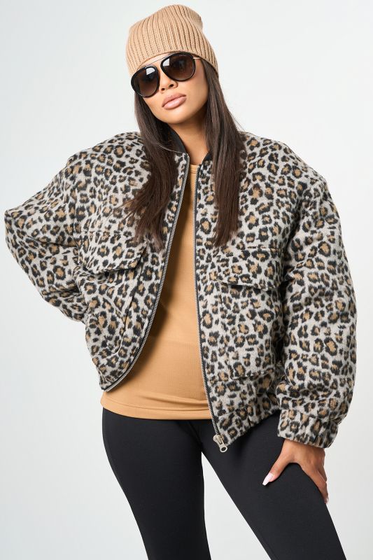 Leopard bomber made of wool overcoat with insulated lining