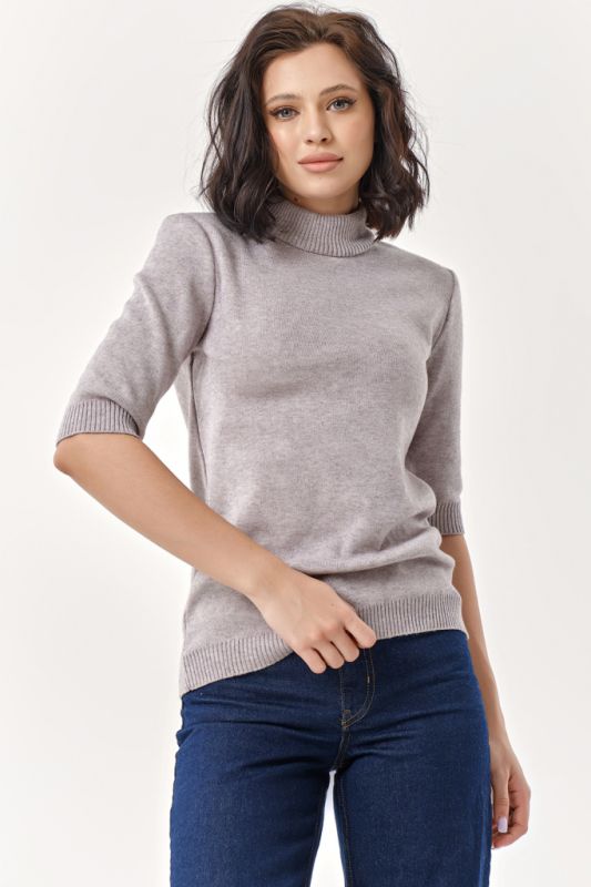 Short sleeve wool knitted sweater gray melange