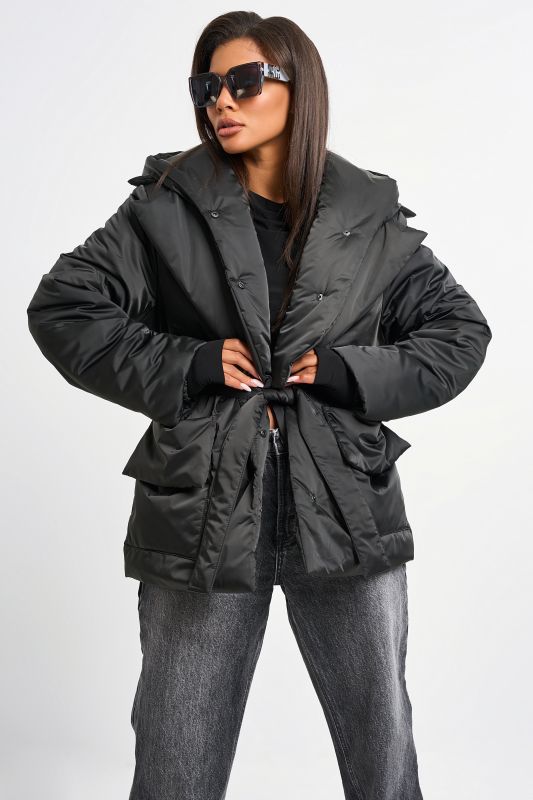 Insulated jacket with removable hood black