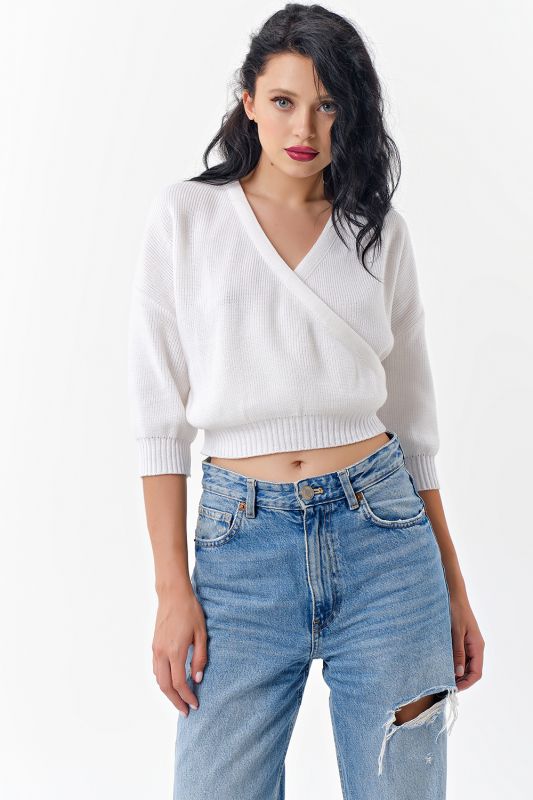 Short cotton sweater in white