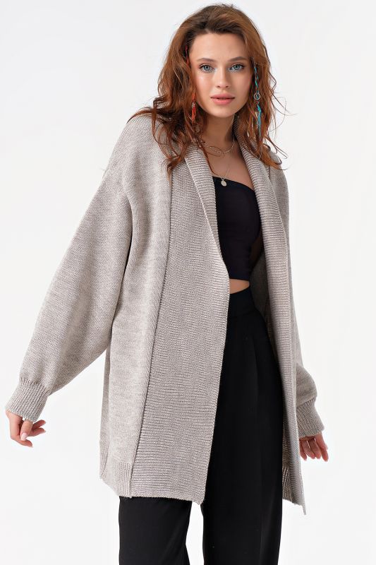 Warm knitted over-size cardigan without button light gray