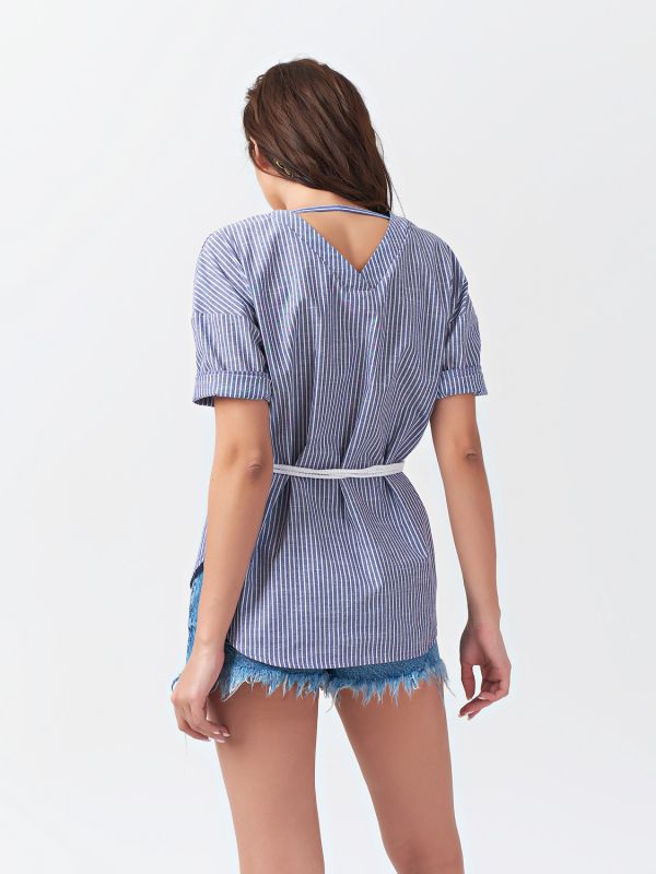 Striped Summer Shirt with Belt on blue