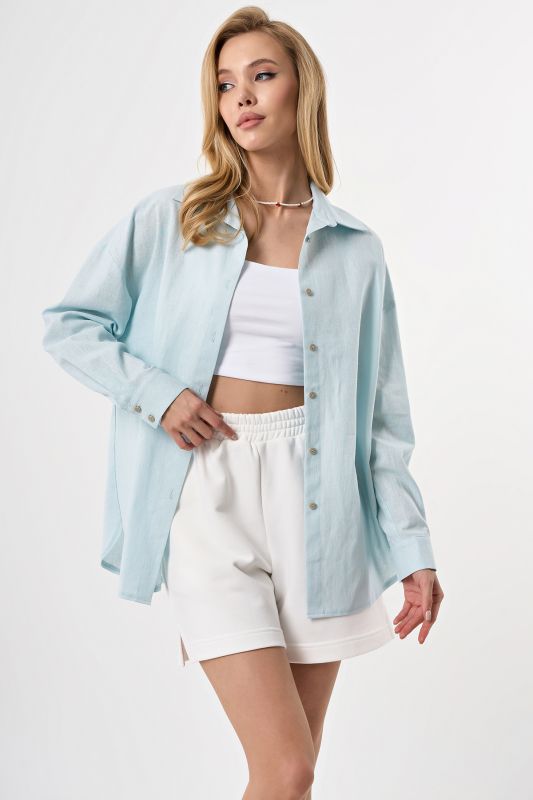 Pale blue linen shirt with shaped bottom line