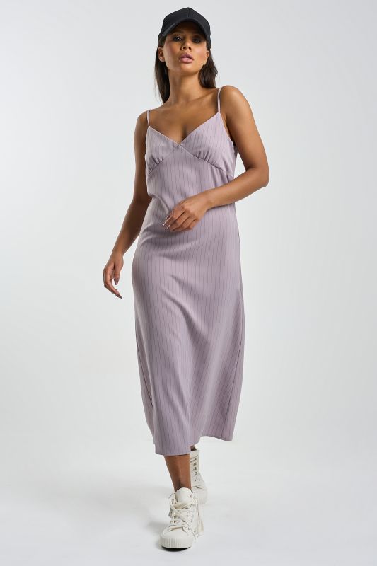 Taupe striped midi combination dress