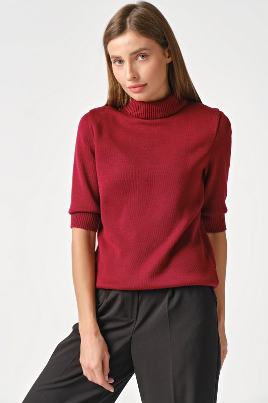 Short sleeve wool knitted sweater burgundy