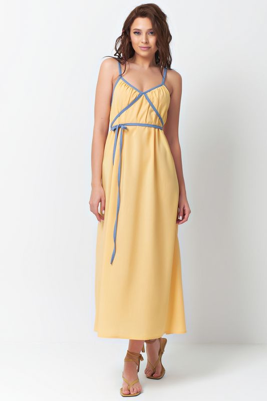 Summer dress with thin straps with ties yellow