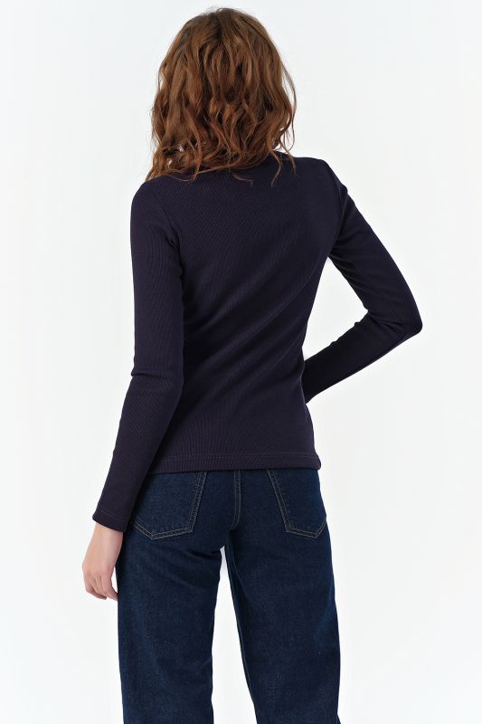 Cotton knitted longsleeve with buttons navy blue