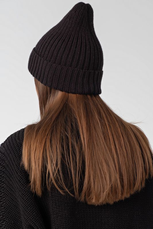 Knitted beanie hat with lapel black