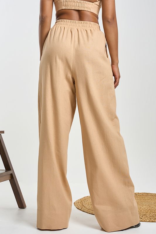 Beige linen palazzo pants