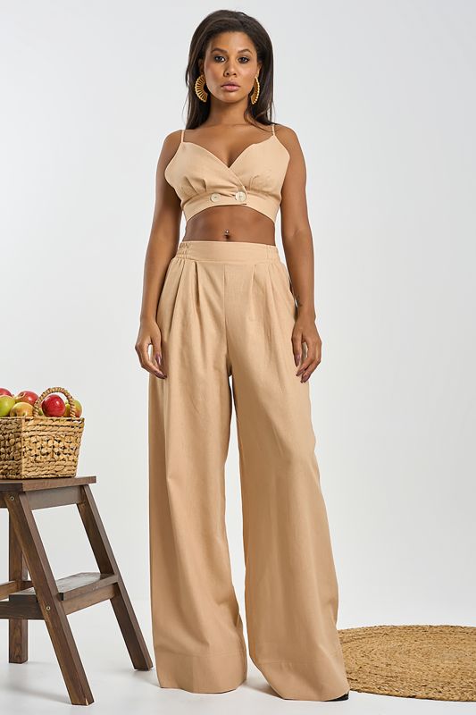 Beige linen palazzo pants