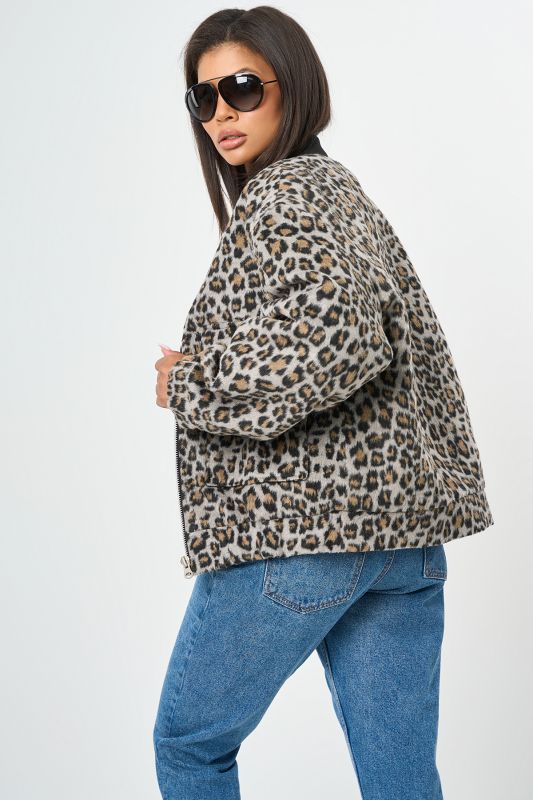 Leopard bomber made of wool overcoat with insulated lining