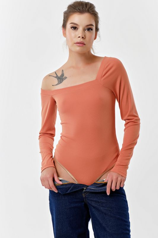 Asymmetric terracotta soft jersey bodysuit